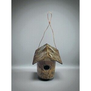 Vtg Pine Branch Stamp Birdhouse By Hartman Pottery Johnathan Hartman Brown Glaze